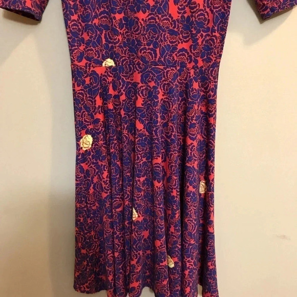 Lularoe S Limited Edition Unicorn Red Blue Yellow Rose Floral Nicole dre… - Picture 9 of 11